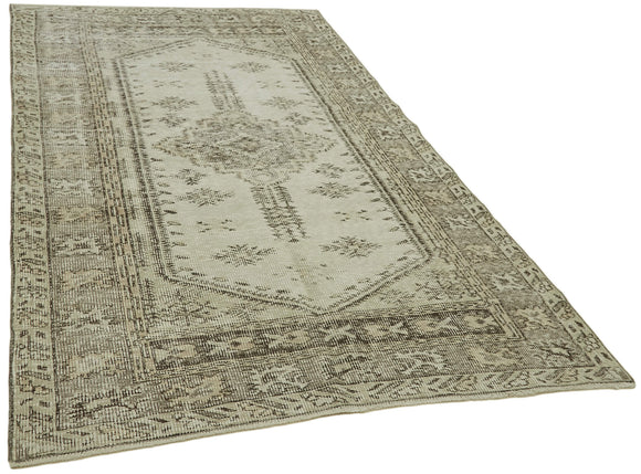 5x9 Beige Turkish Vintage Area Rug - 41797