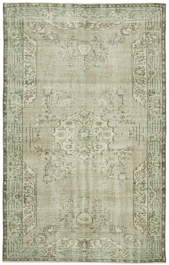 6x9 Beige Turkish Vintage Area Rug - 41803