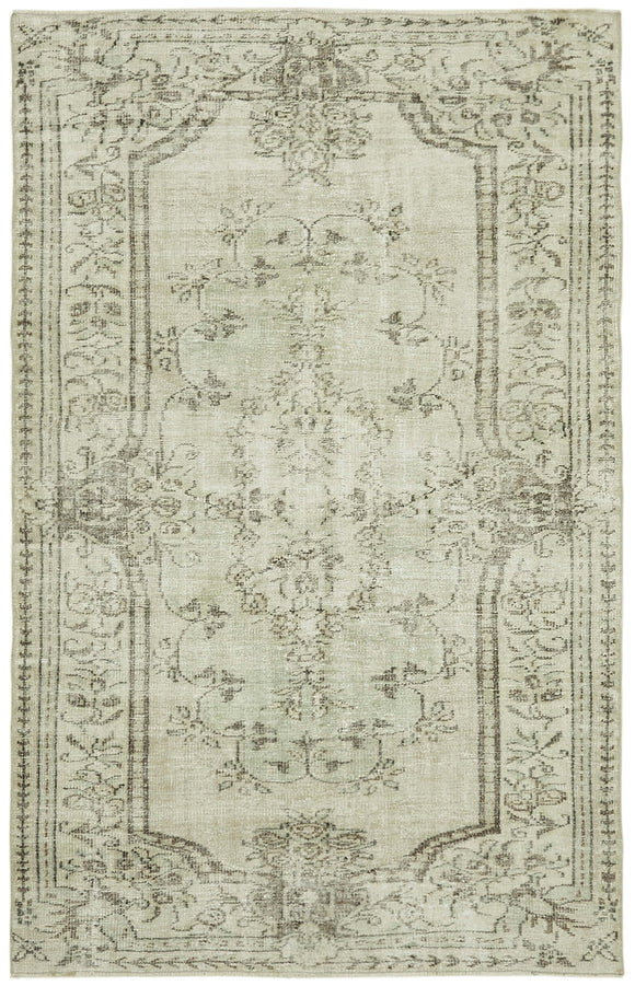 5x8 Beige Turkish Vintage Area Rug - 41811