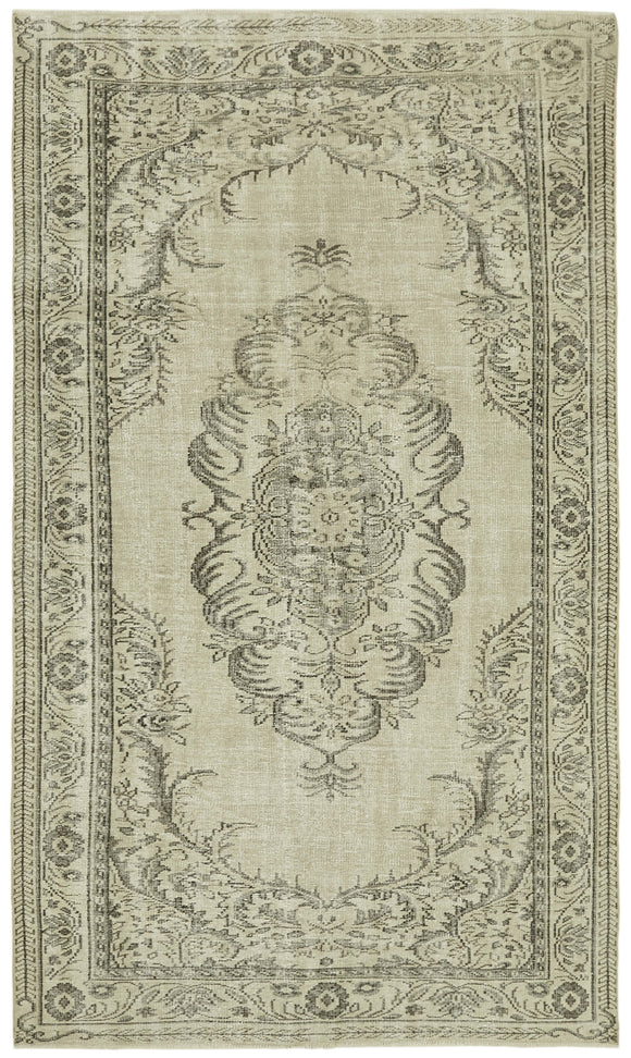 5x9 Beige Turkish Vintage Area Rug - 41815