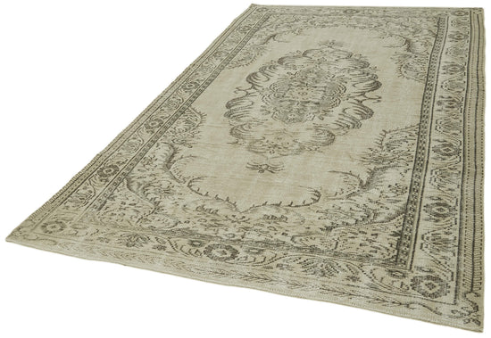 5x9 Beige Turkish Vintage Area Rug - 41815