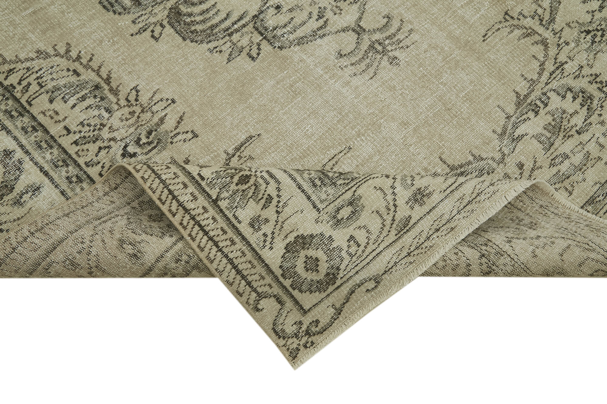 5x9 Beige Turkish Vintage Area Rug - 41815