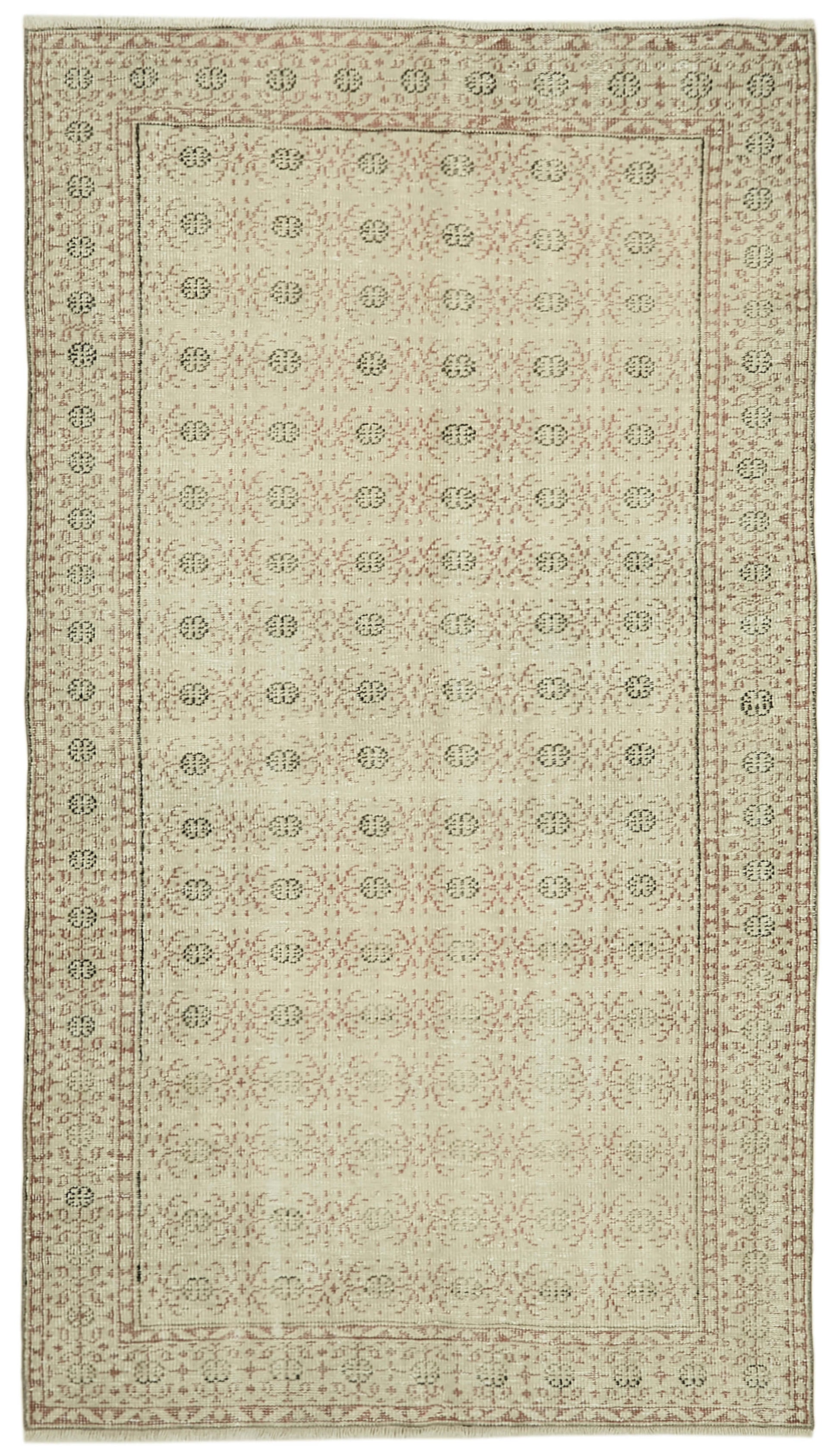 5x9 Beige Turkish Vintage Area Rug - 41818
