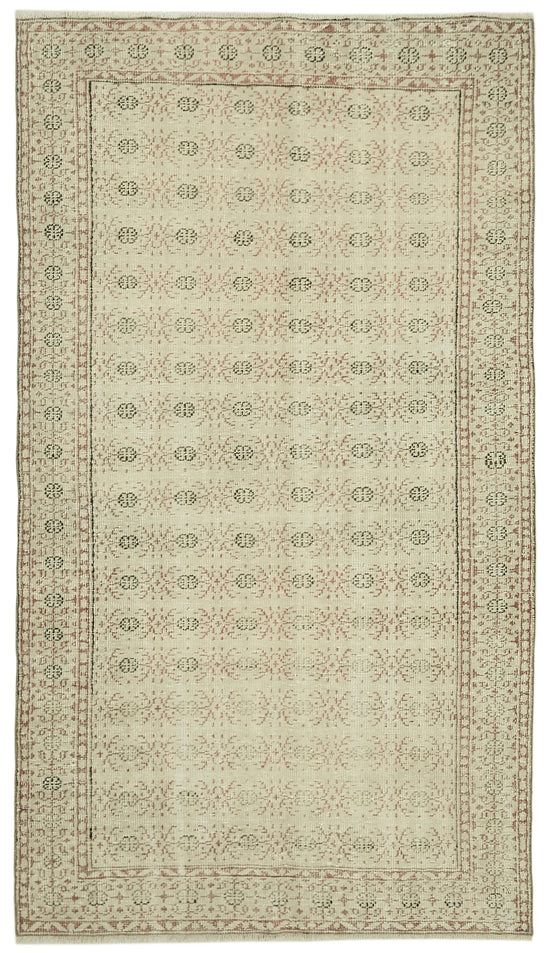 5x9 Beige Turkish Vintage Area Rug - 41818