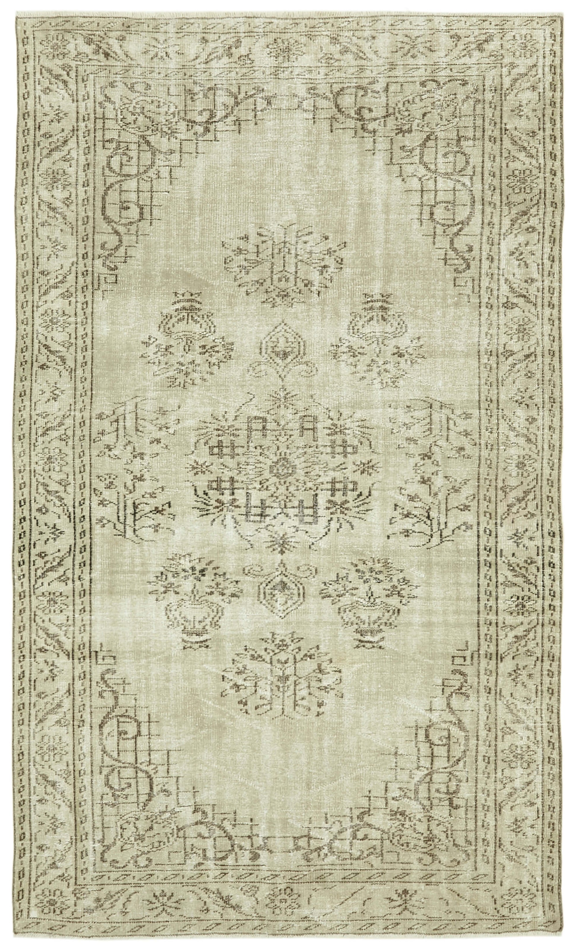 6x9 Beige Turkish Vintage Area Rug - 41820