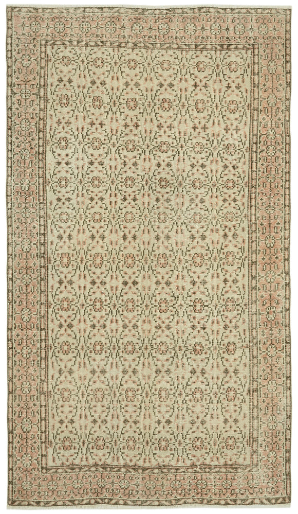 5x9 Beige Turkish Vintage Area Rug - 41821