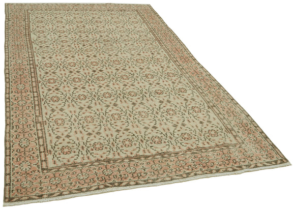 5x9 Beige Turkish Vintage Area Rug - 41821