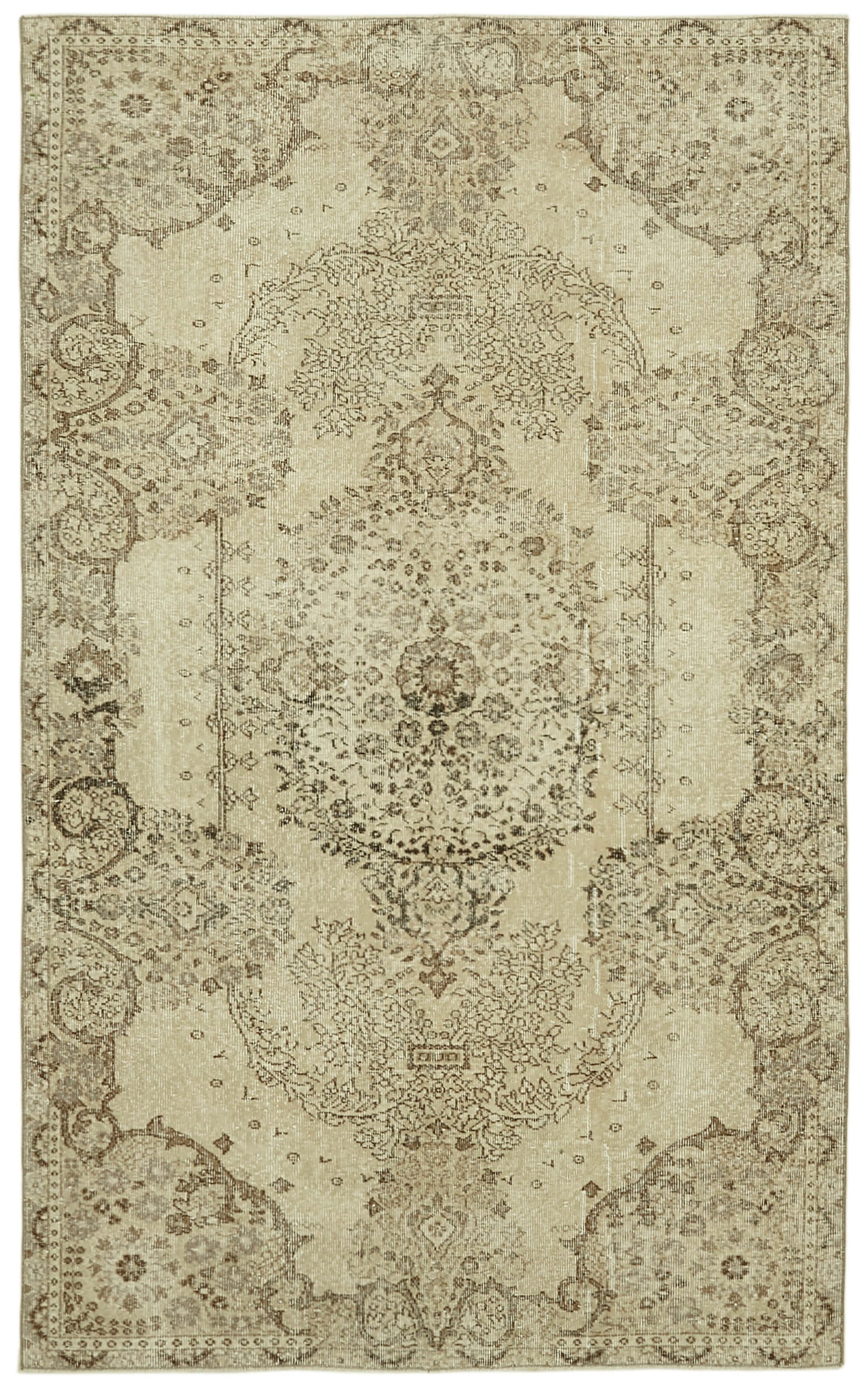 5x8 Beige Turkish Vintage Area Rug - 41824