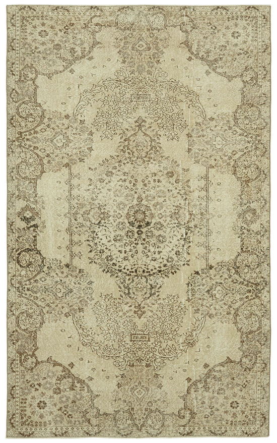 5x8 Beige Turkish Vintage Area Rug - 41824