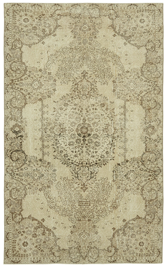 5x8 Beige Turkish Vintage Area Rug - 41824