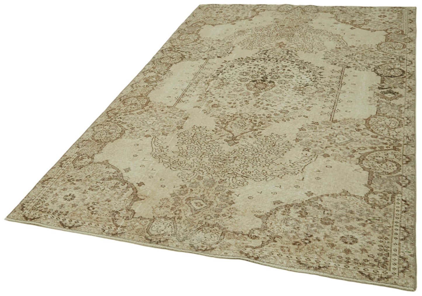 5x8 Beige Turkish Vintage Area Rug - 41824