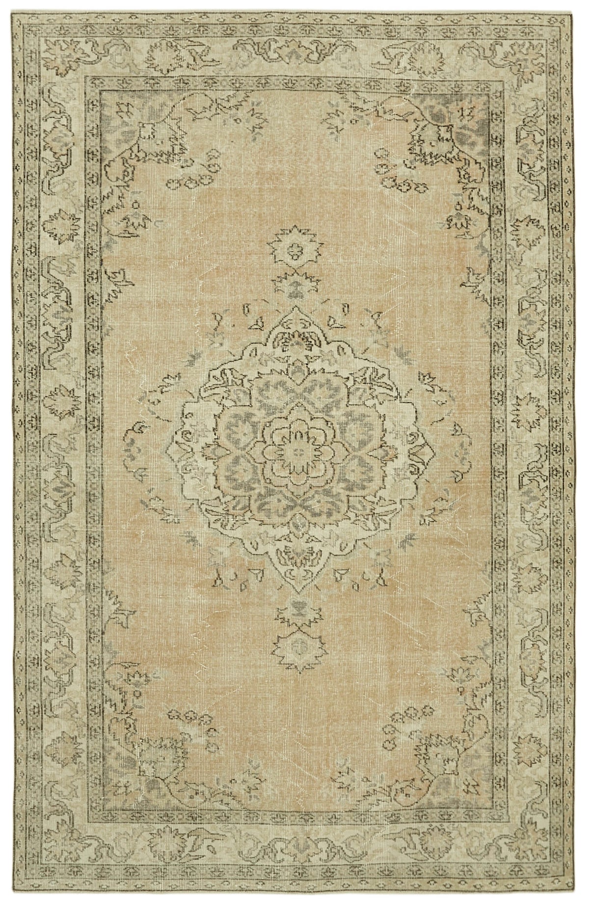 6x9 Beige Turkish Vintage Area Rug - 41825