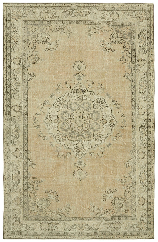 6x9 Beige Turkish Vintage Area Rug - 41825