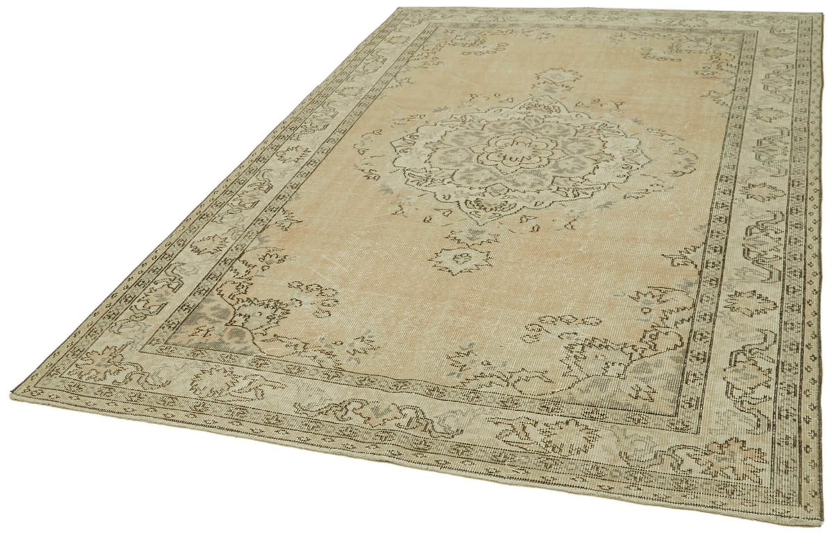 6x9 Beige Turkish Vintage Area Rug - 41825