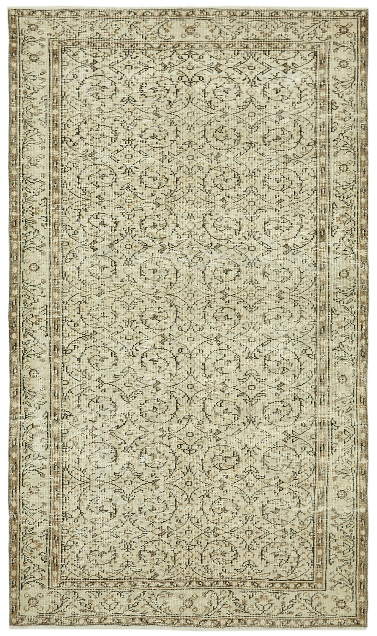 5x8 Beige Turkish Vintage Area Rug - 41827