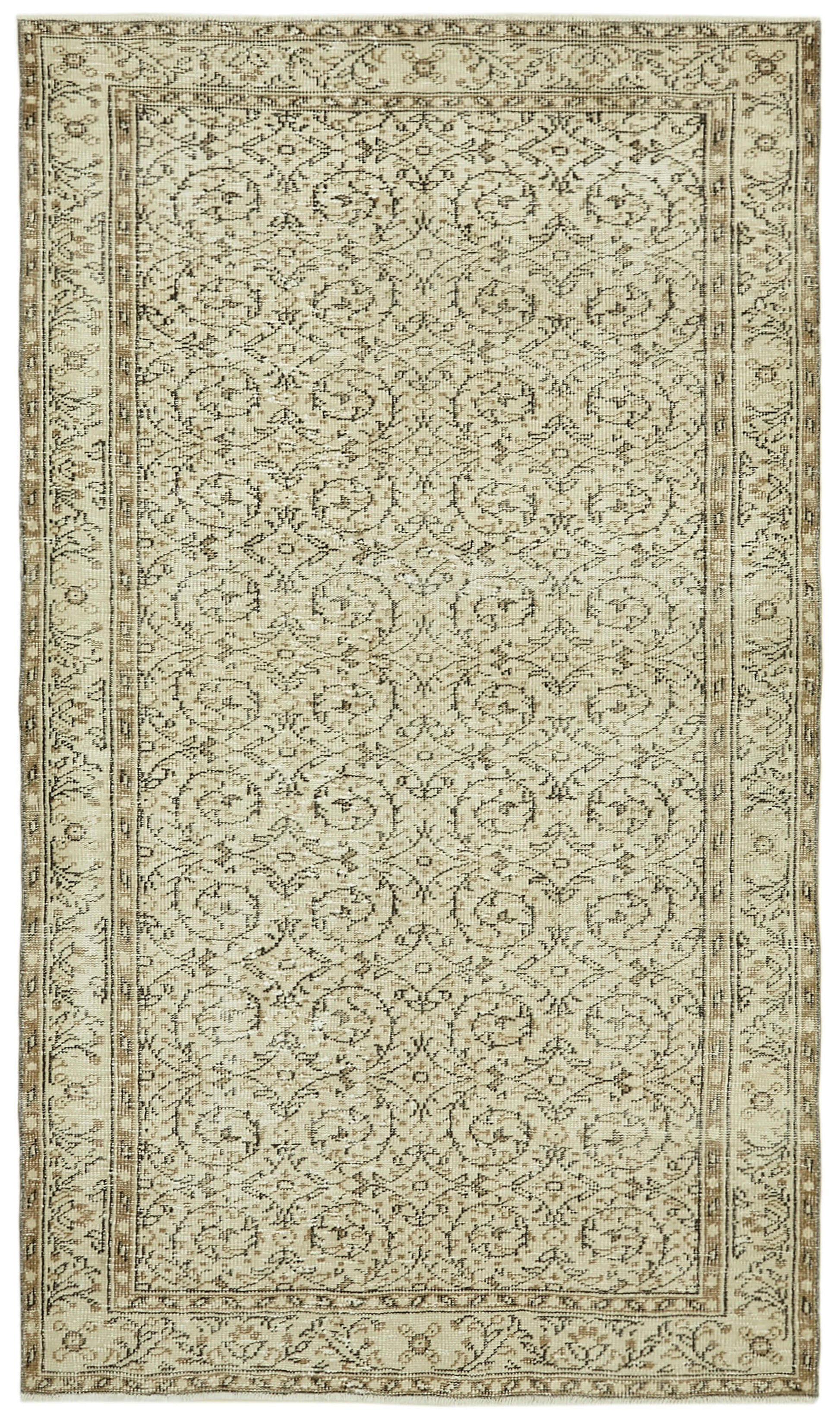 5x8 Beige Turkish Vintage Area Rug - 41827