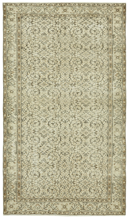 5x8 Beige Turkish Vintage Area Rug - 41827