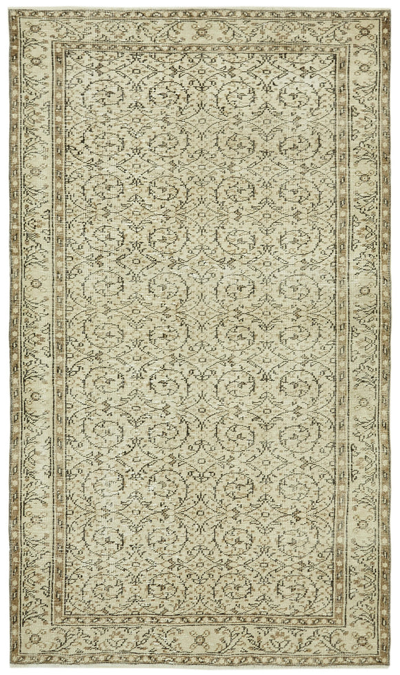 5x8 Beige Turkish Vintage Area Rug - 41827