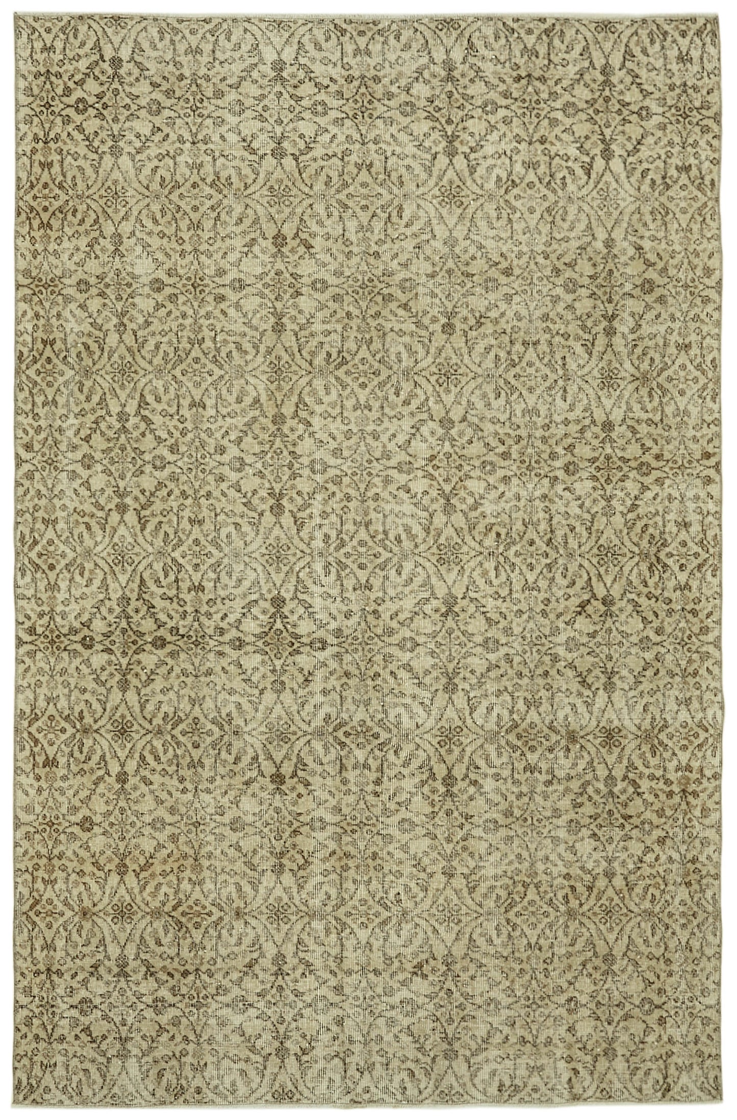 6x9 Beige Turkish Vintage Area Rug - 41829