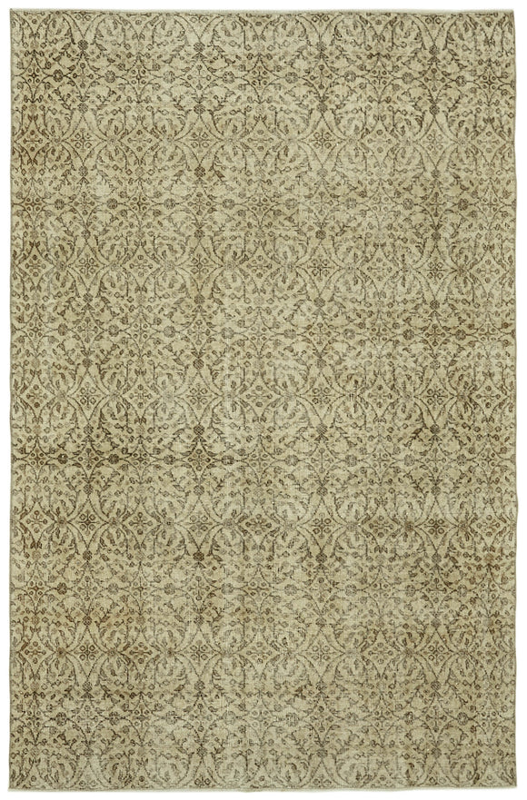 6x9 Beige Turkish Vintage Area Rug - 41829