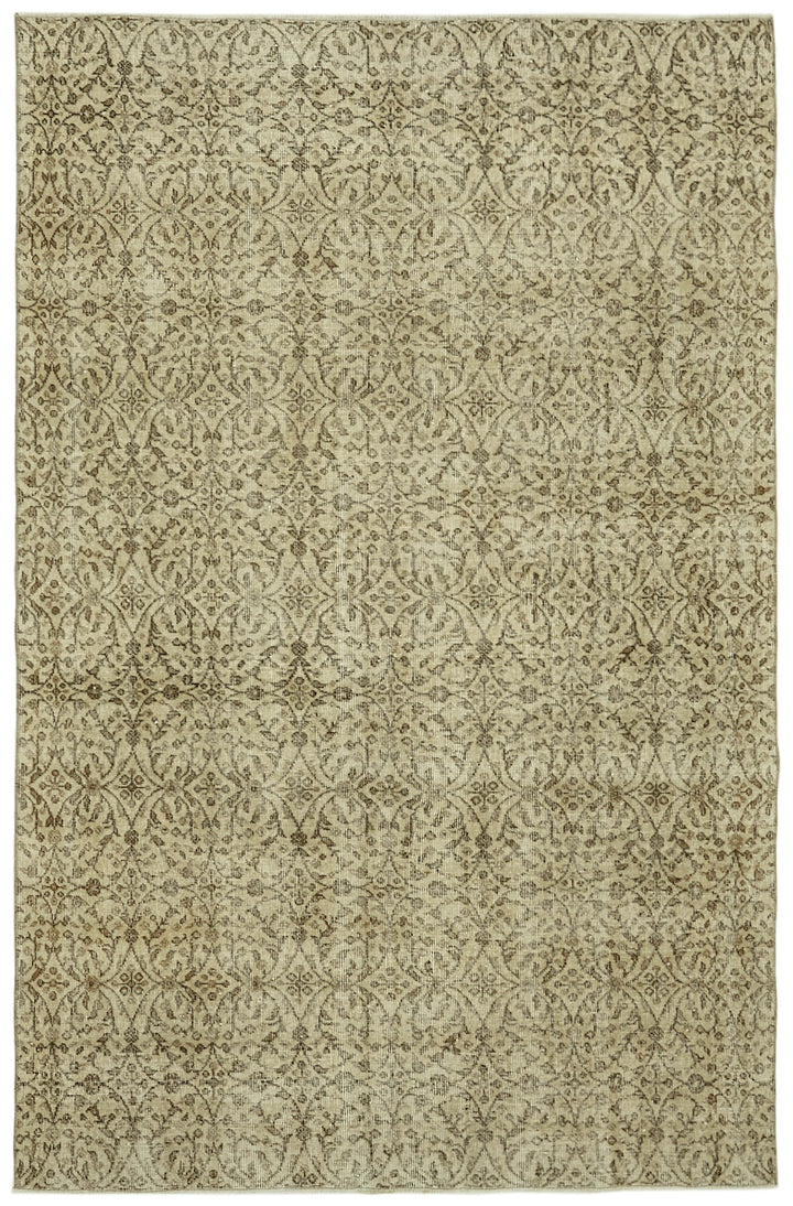 6x9 Beige Turkish Vintage Area Rug - 41829