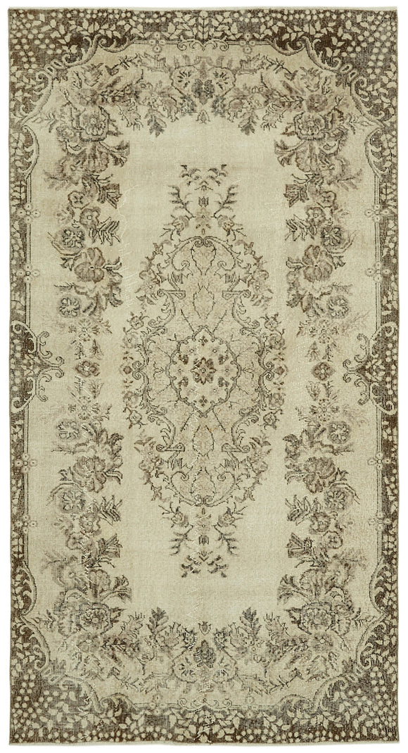 5x9 Beige Turkish Vintage Area Rug - 41831