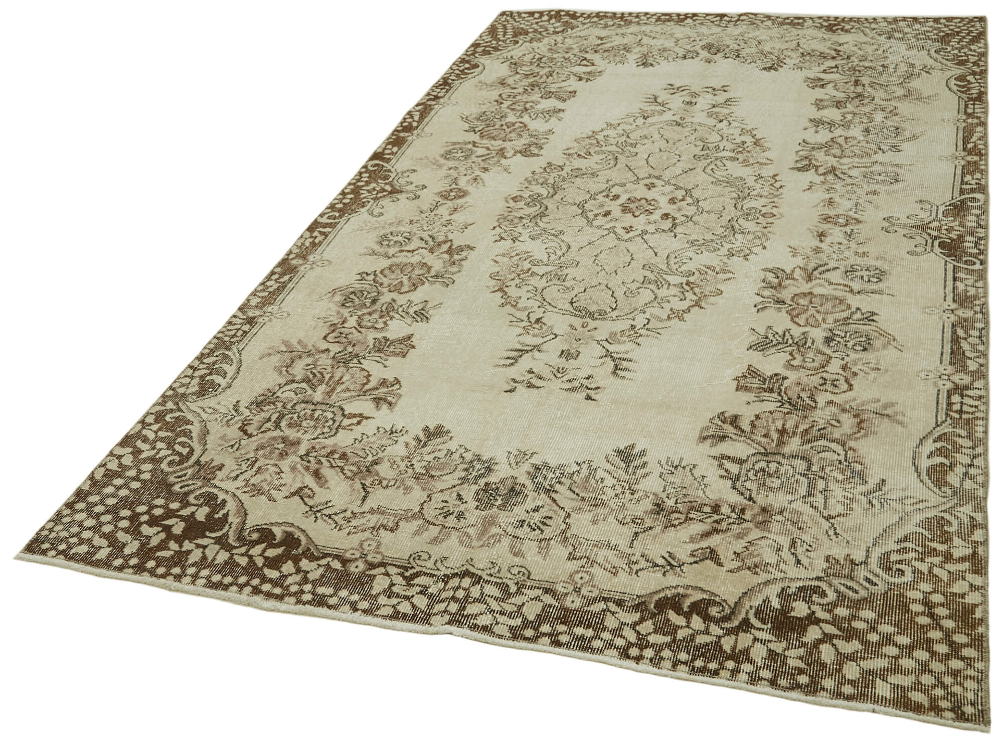 5x9 Beige Turkish Vintage Area Rug - 41831