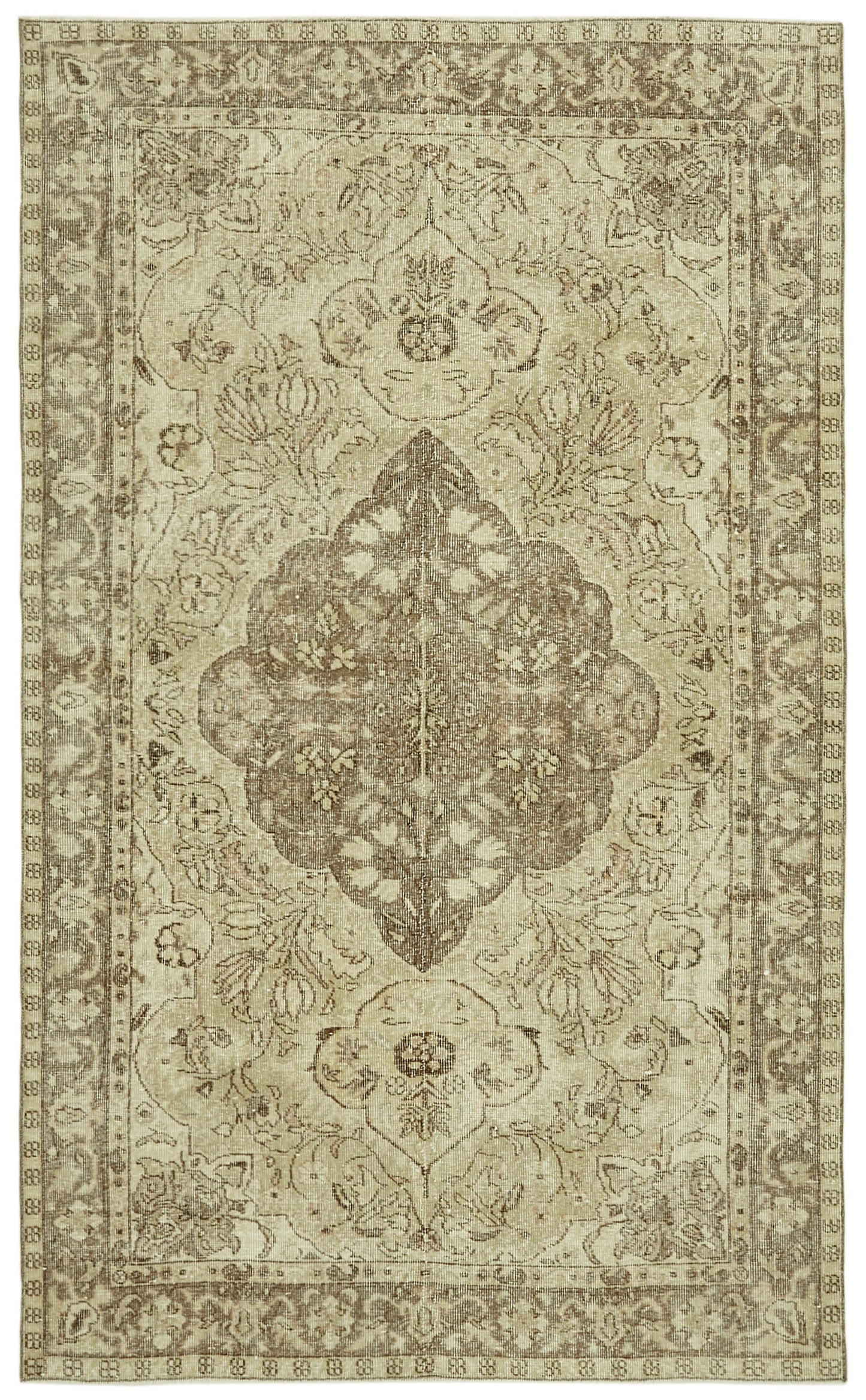 5x9 Beige Turkish Vintage Area Rug - 41832