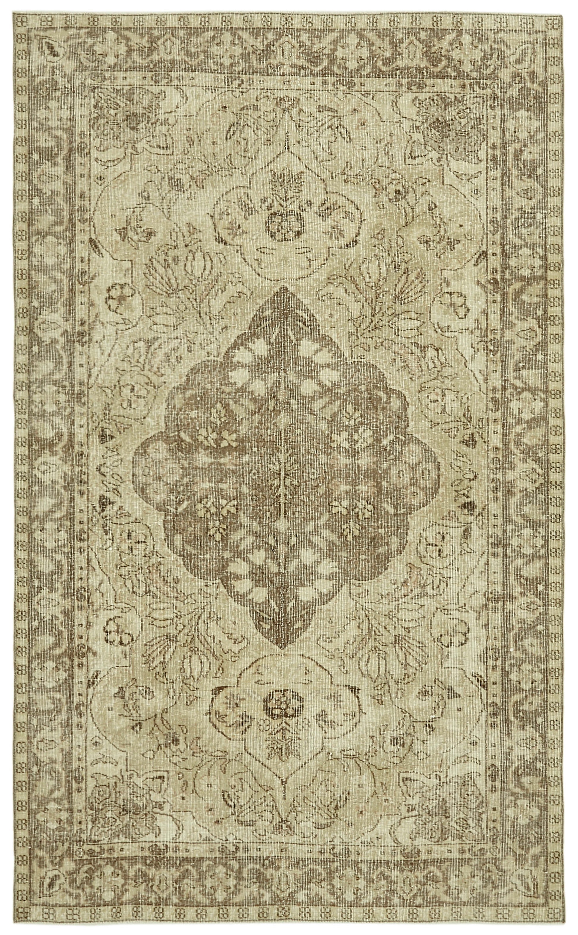 5x9 Beige Turkish Vintage Area Rug - 41832
