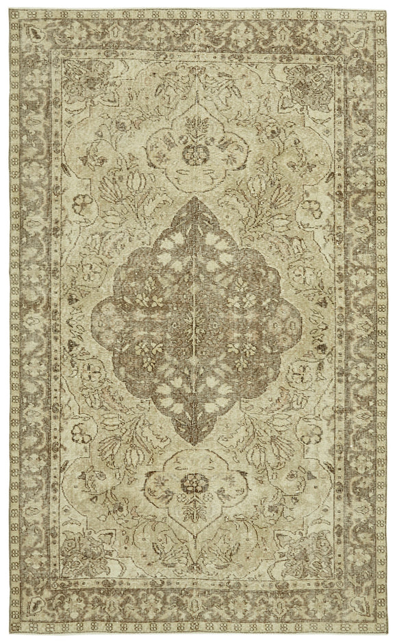 5x9 Beige Turkish Vintage Area Rug - 41832