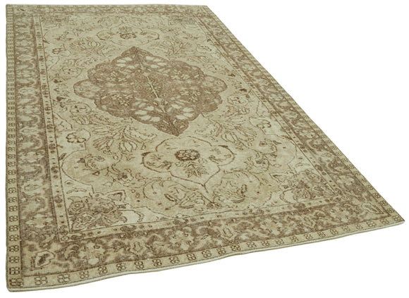 5x9 Beige Turkish Vintage Area Rug - 41832