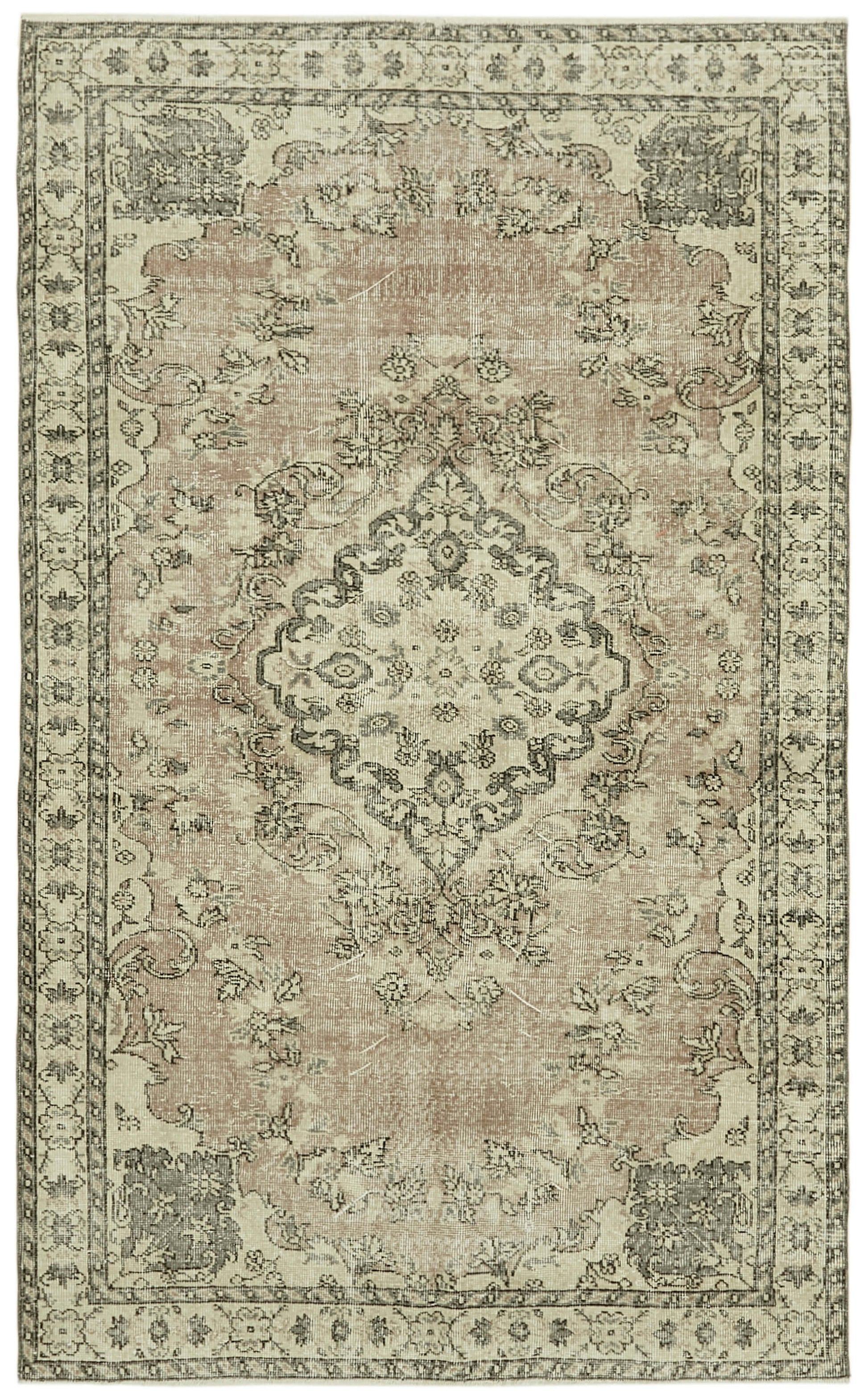 5x8 Beige Turkish Vintage Area Rug - 41834