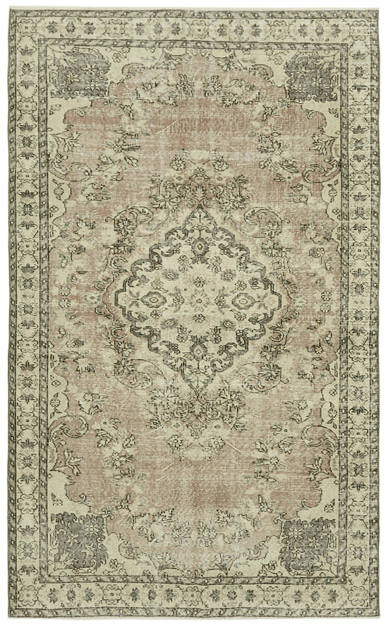 5x8 Beige Turkish Vintage Area Rug - 41834