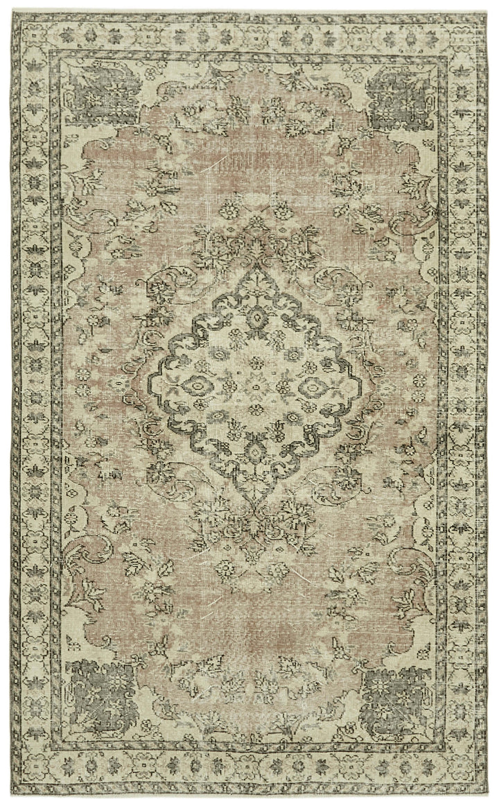 5x8 Beige Turkish Vintage Area Rug - 41834