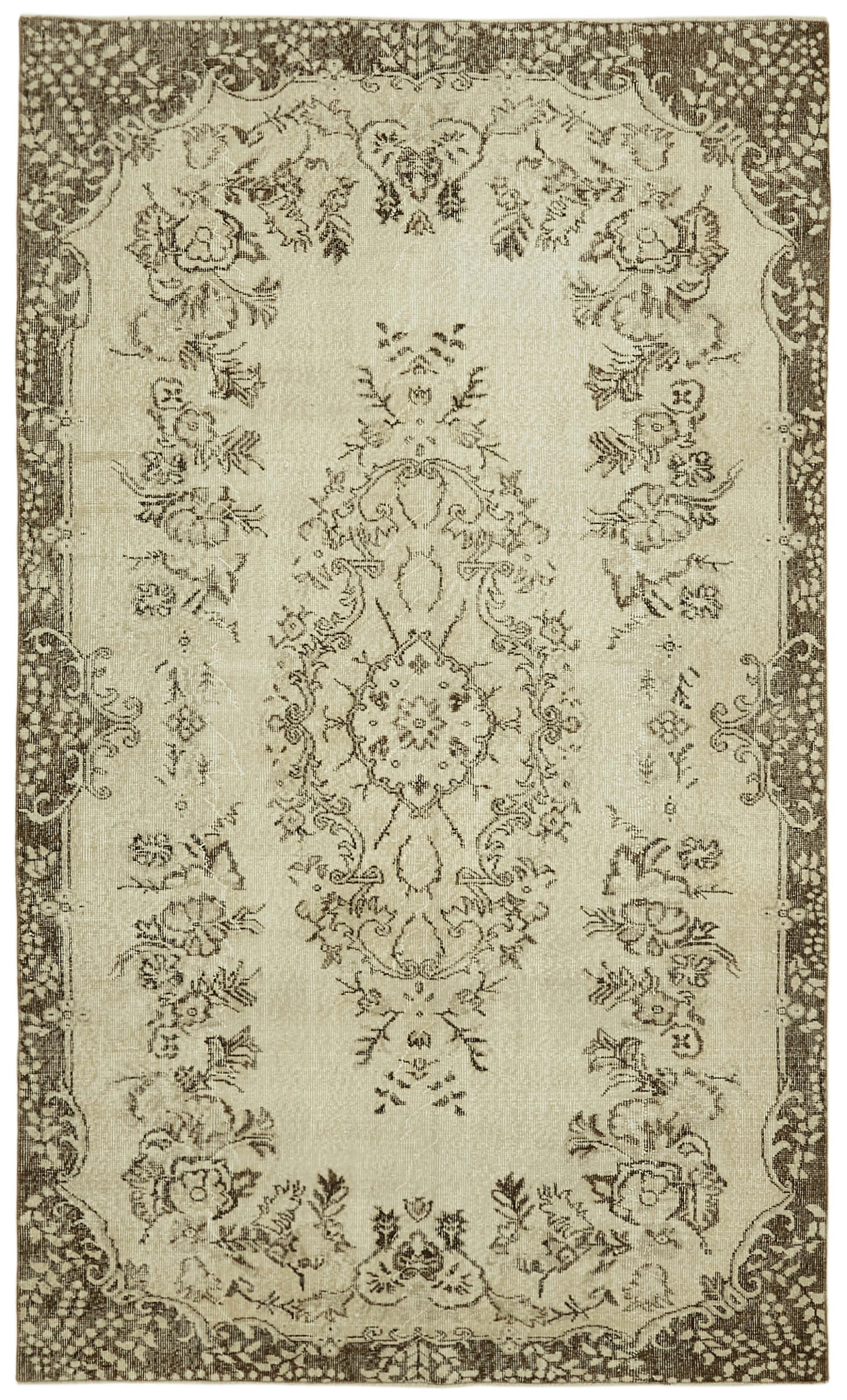 6x9 Beige Turkish Vintage Area Rug - 41837