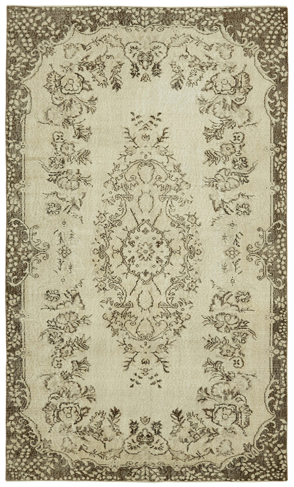 6x9 Beige Turkish Vintage Area Rug - 41837