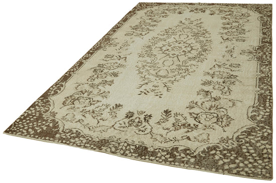6x9 Beige Turkish Vintage Area Rug - 41837
