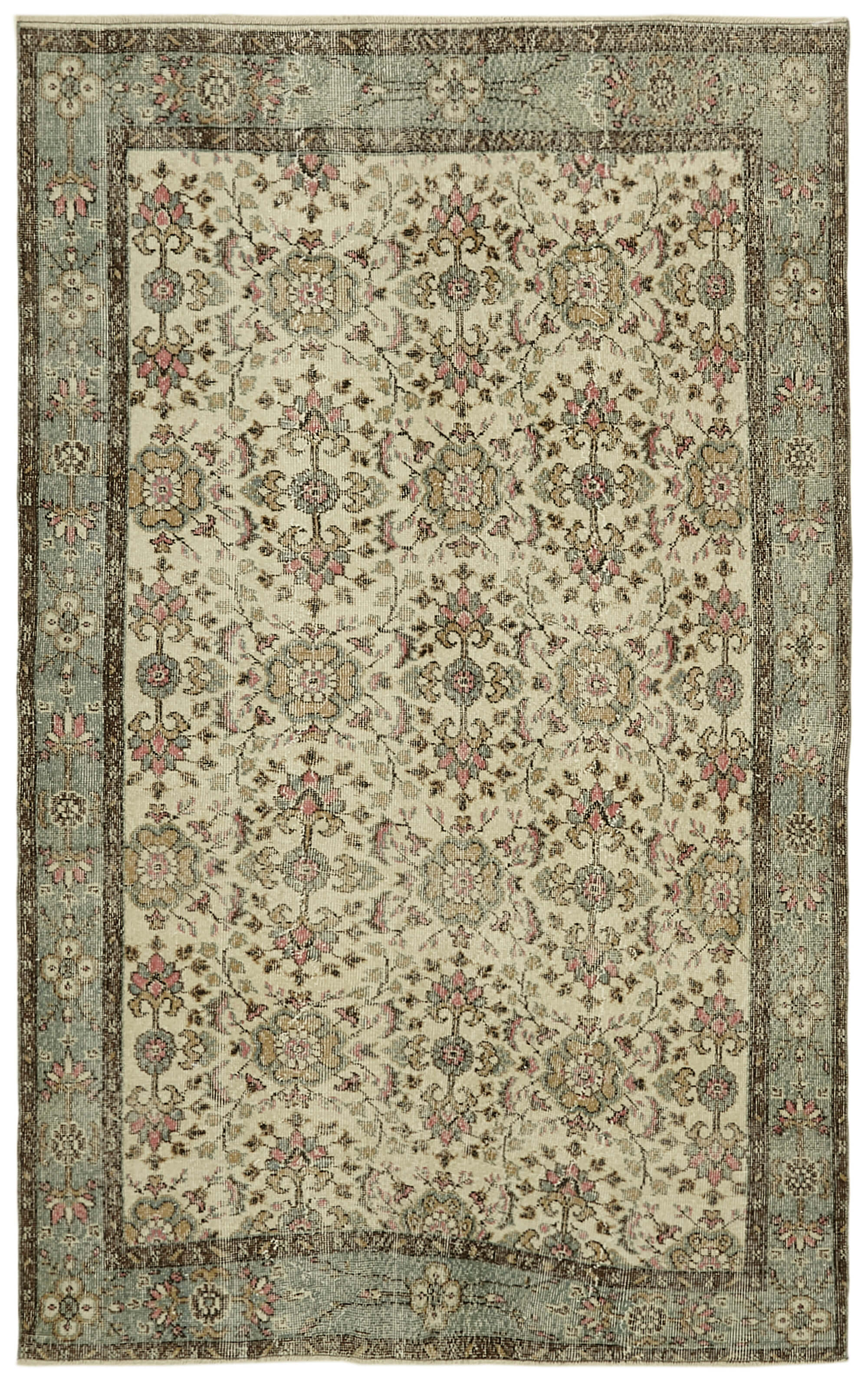 5x8 Beige Turkish Vintage Area Rug - 41838