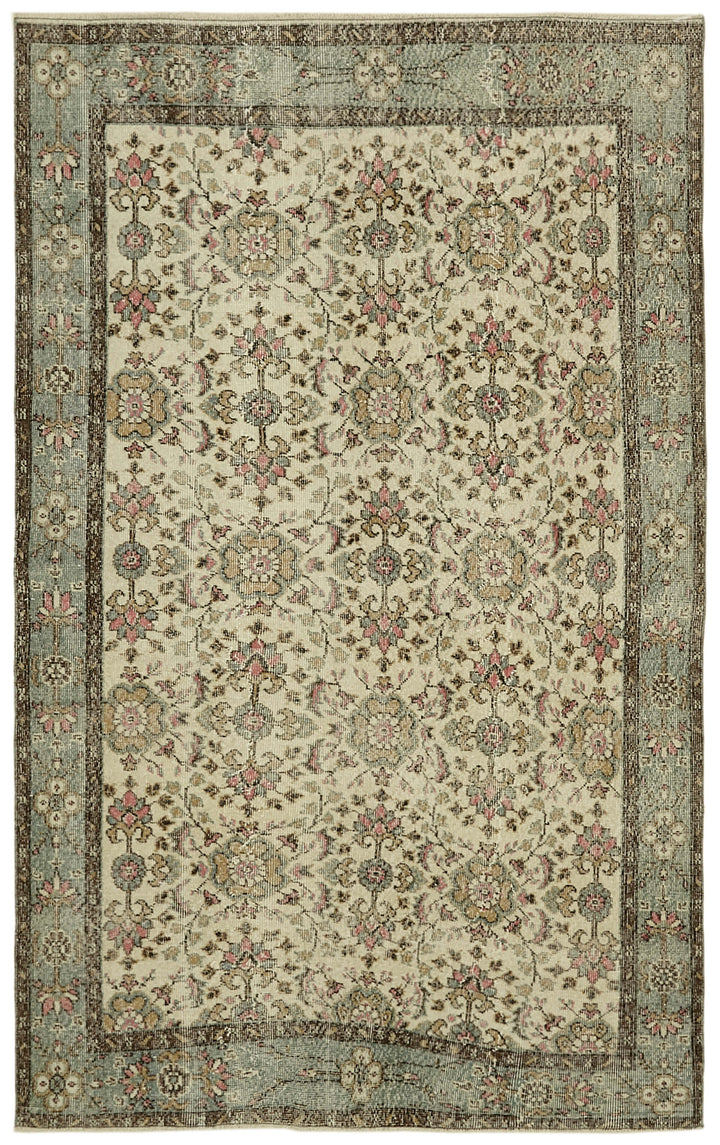 5x8 Beige Turkish Vintage Area Rug - 41838