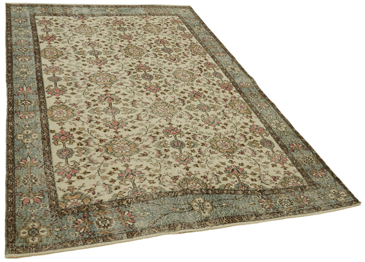 5x8 Beige Turkish Vintage Area Rug - 41838