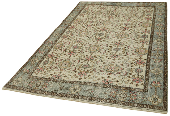 5x8 Beige Turkish Vintage Area Rug - 41838