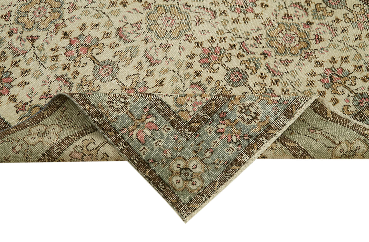 5x8 Beige Turkish Vintage Area Rug - 41838