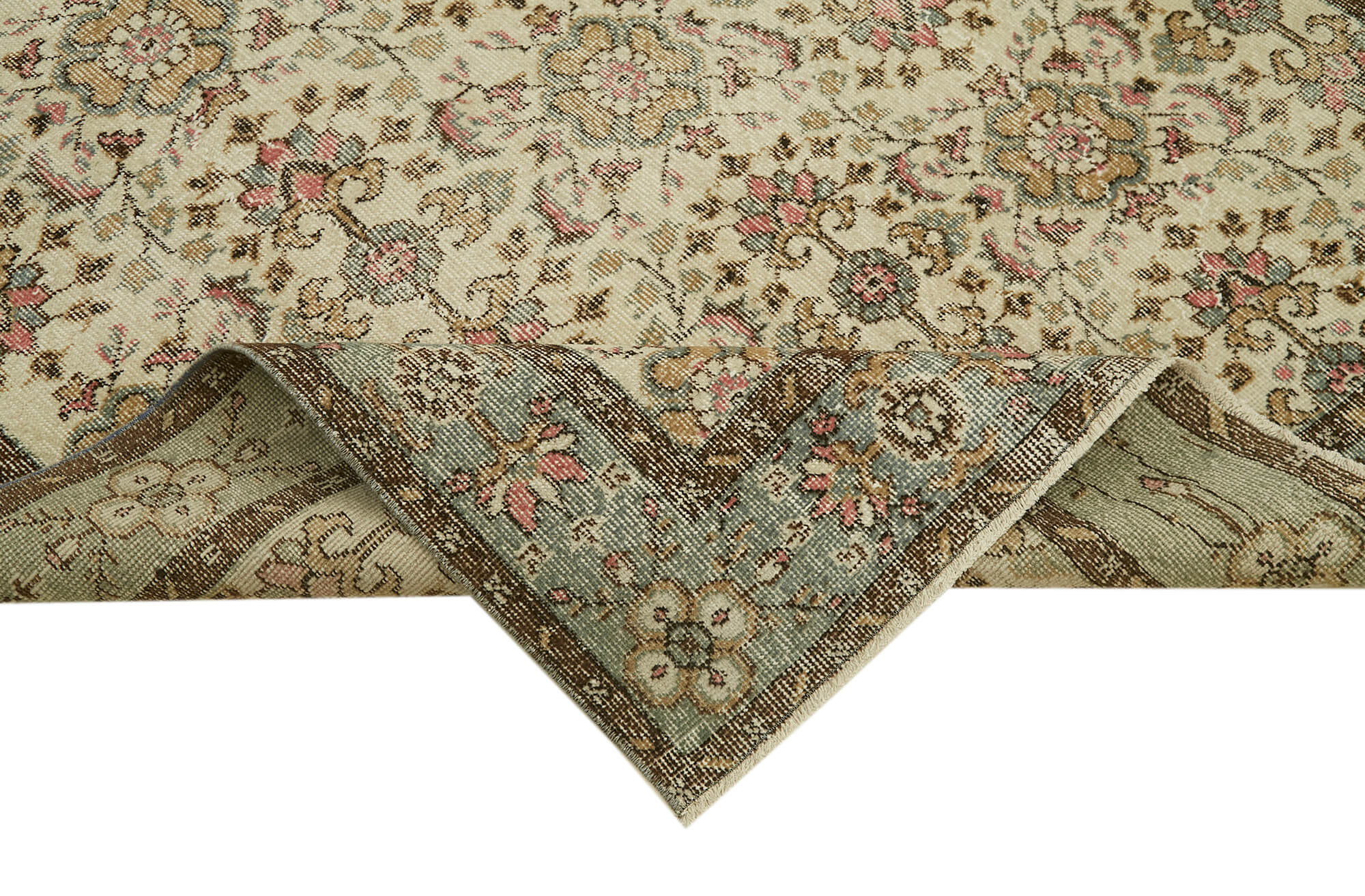 5x8 Beige Turkish Vintage Area Rug - 41838