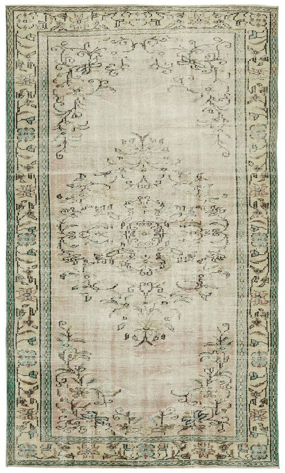 5x9 Beige Turkish Vintage Area Rug - 41839