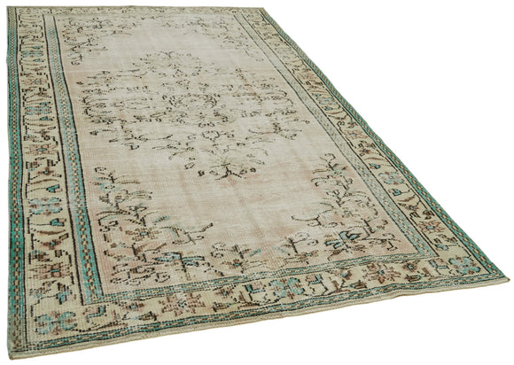 5x9 Beige Turkish Vintage Area Rug - 41839