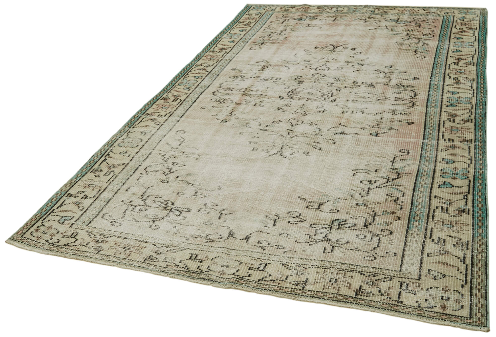 5x9 Beige Turkish Vintage Area Rug - 41839