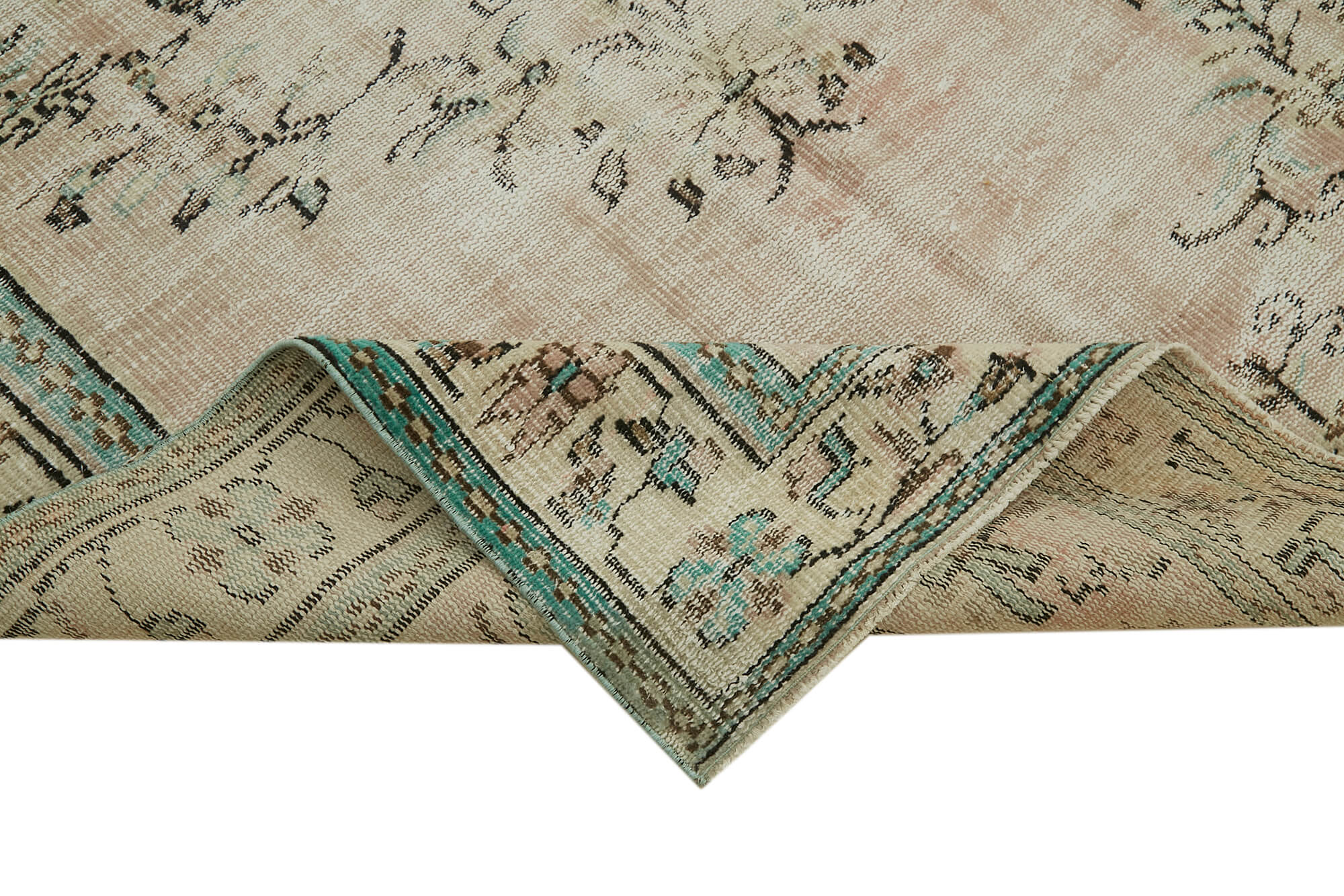5x9 Beige Turkish Vintage Area Rug - 41839
