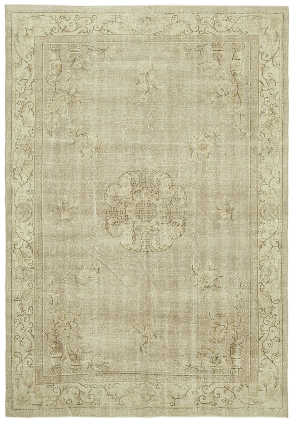 7x10 Beige Turkish Vintage Area Rug - 42008