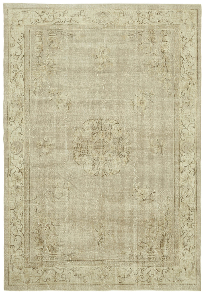 7x10 Beige Turkish Vintage Area Rug - 42008
