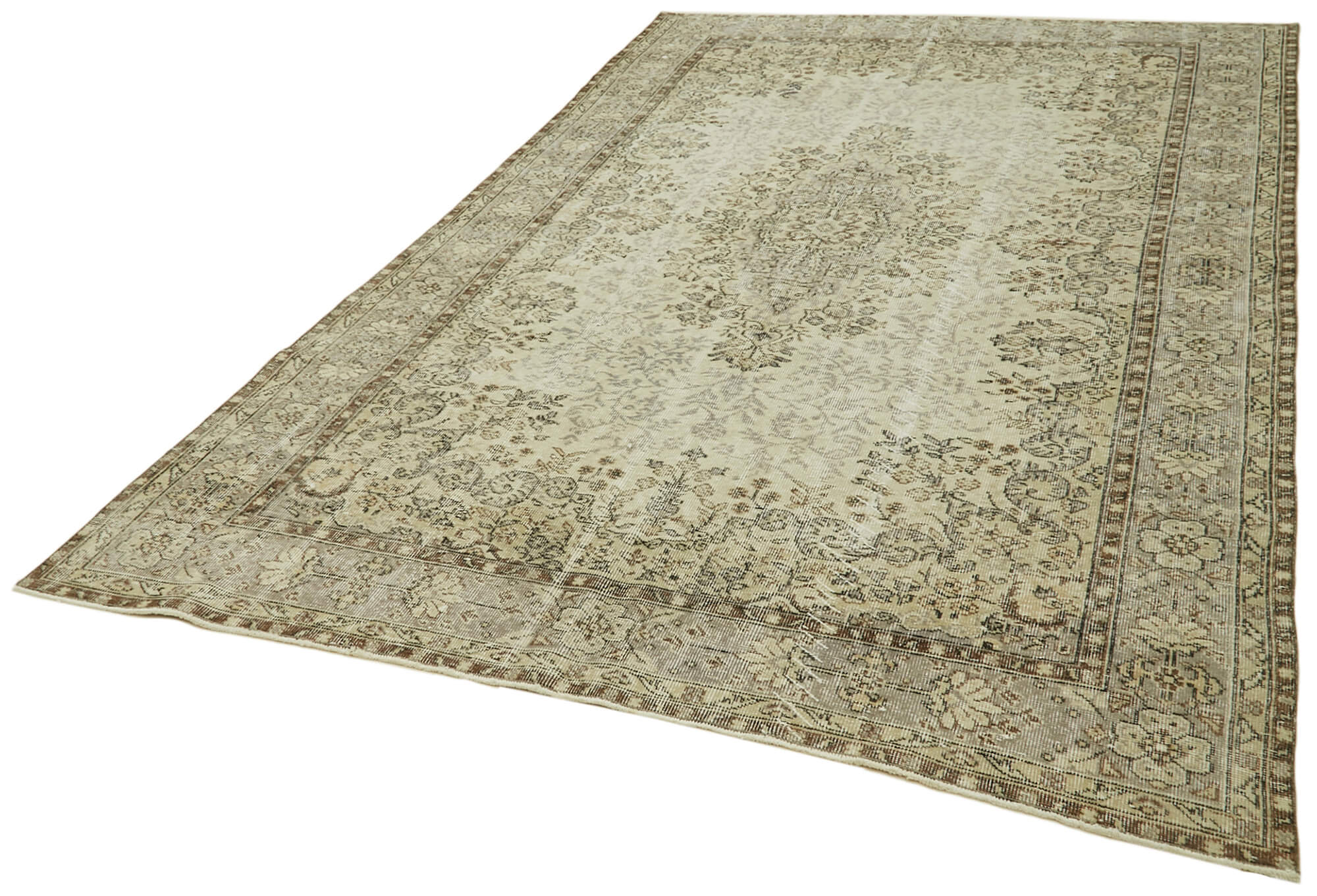 7x11 Beige Turkish Vintage Area Rug - 42014